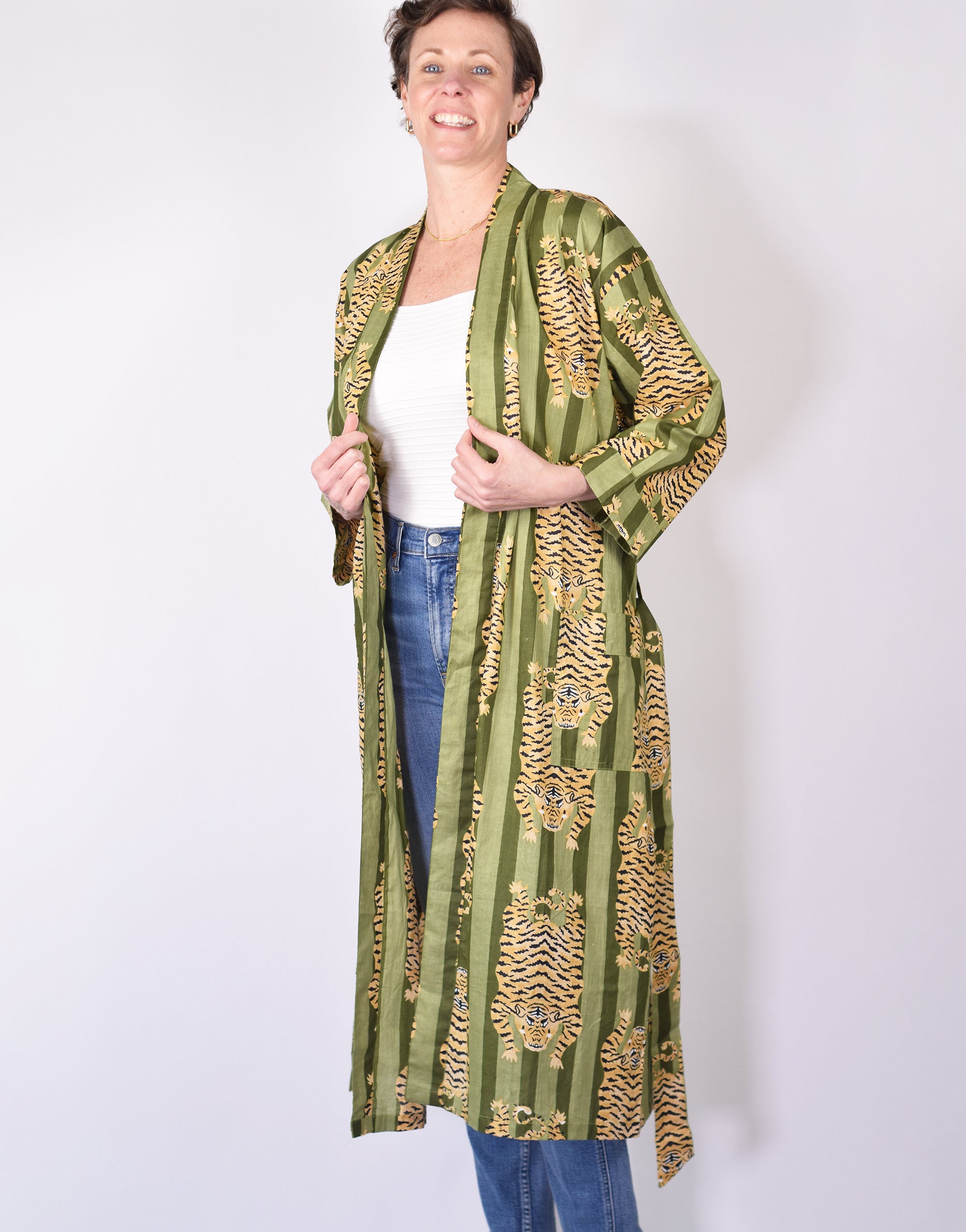 Lightweight Cotton Robe - Green Tiger image 2