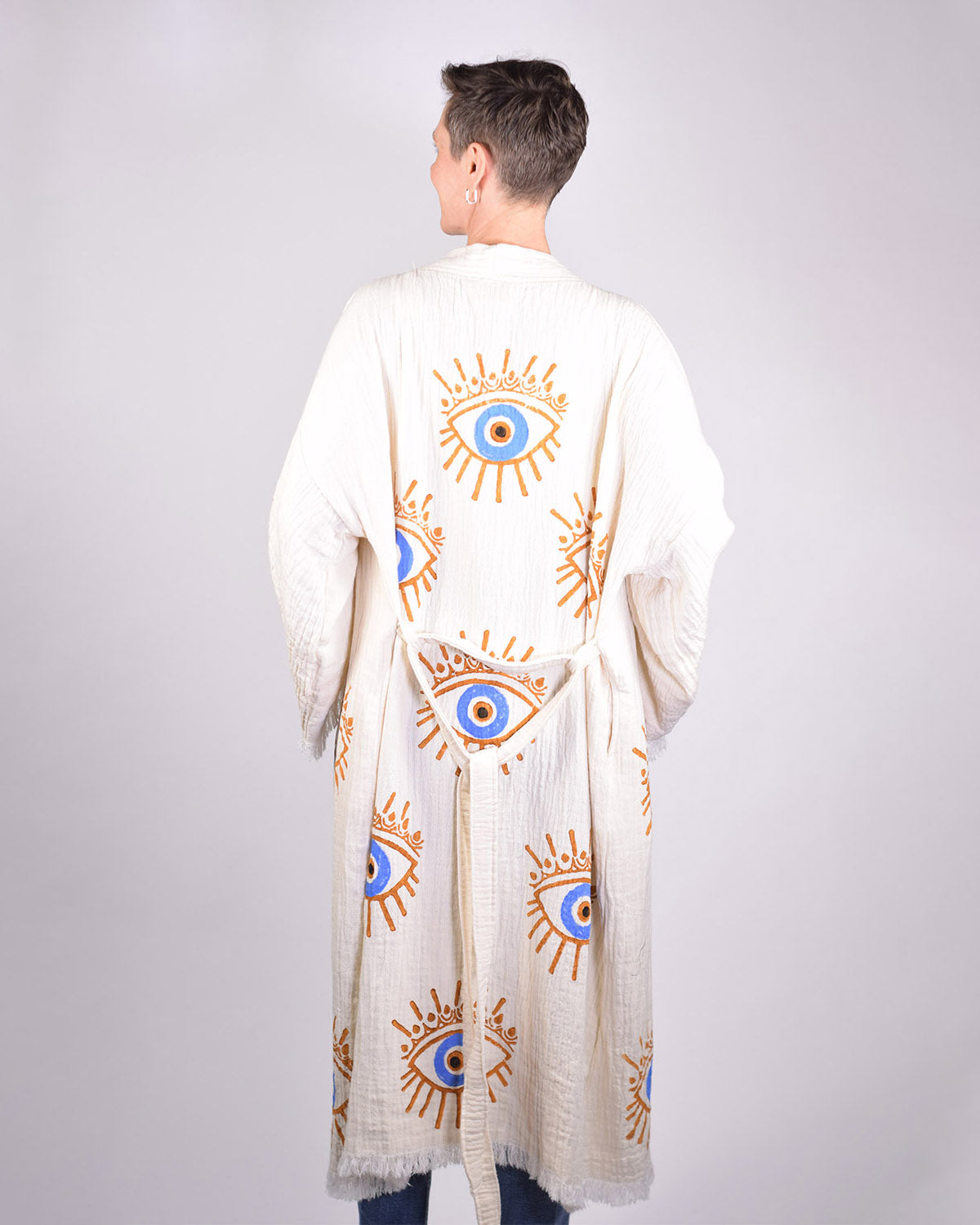 Luxury Turkish Cotton Evil Eye Kimono/Robe - Gold Eye image 5