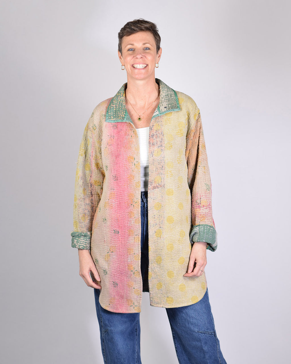 Frankie Long Quilted Reversible Patchwork Kantha Jacket -13 image 2