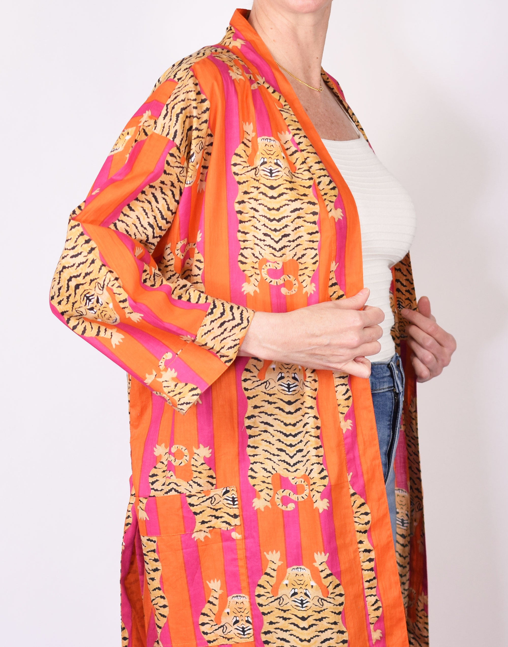 Tiger Robe - Lightweight Cotton - Orange/Pink image 7
