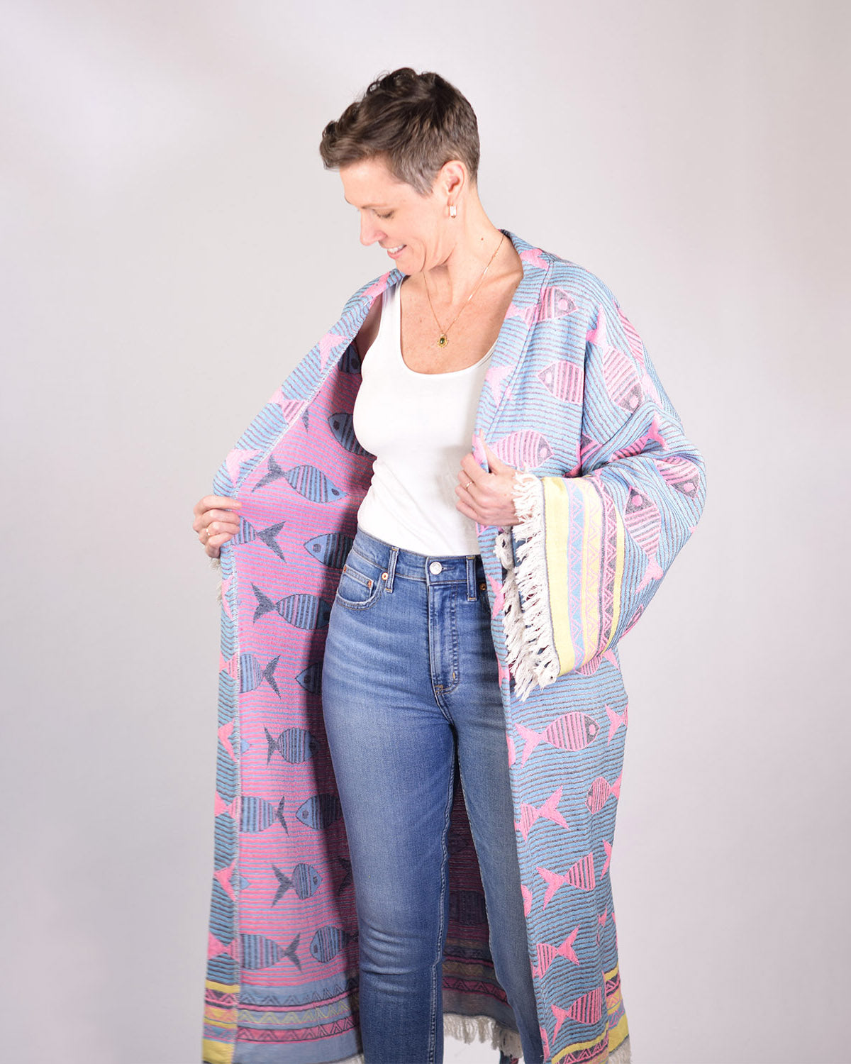 Luxury Turkish Cotton Kimono/Robe - Pretty Fish image 0