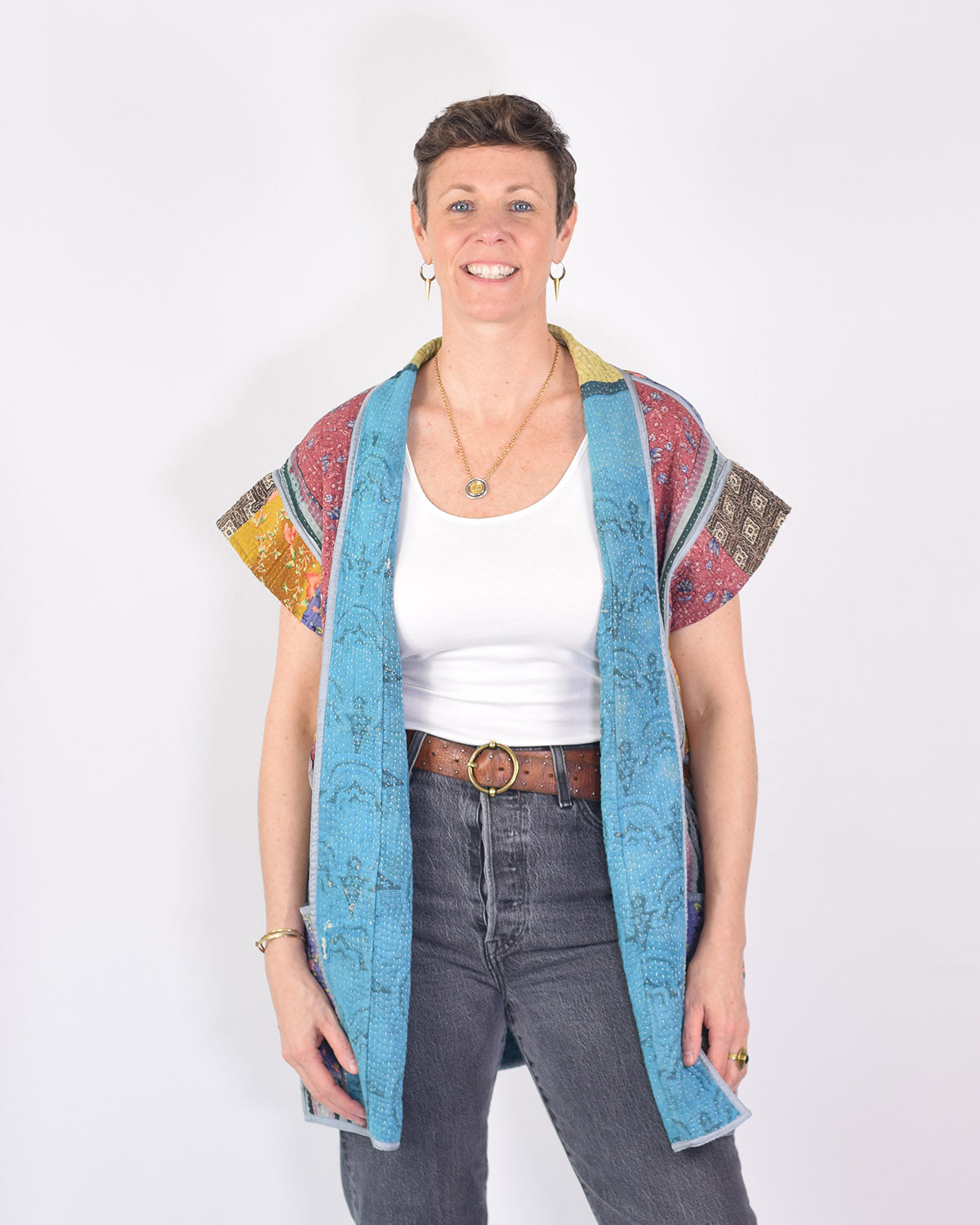 Maddie Cape - Reversible Jacket/Vest - Repurposed Kantha Quilts -03 image 3