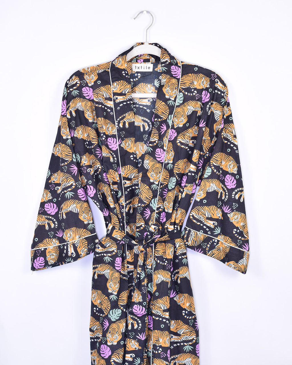Lightweight Cotton Robe / Kimono - Sleeping Tigers Black image 3