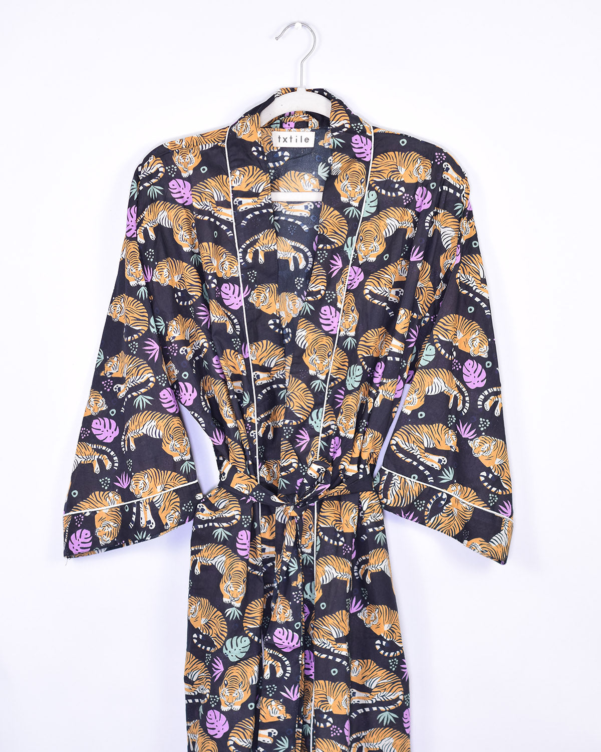Lightweight Cotton Robe / Kimono - Sleeping Tigers Black image 3
