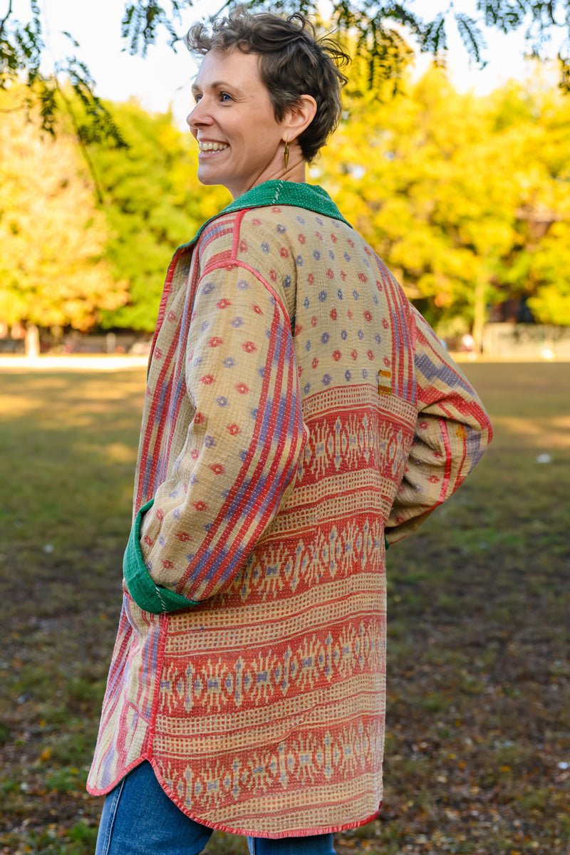 Frankie Long Quilted Reversible Patchwork Kantha Jacket -10 image 1