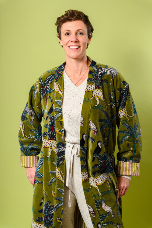 Plush Velvet Unisex Robe - Olive Jungle image 1