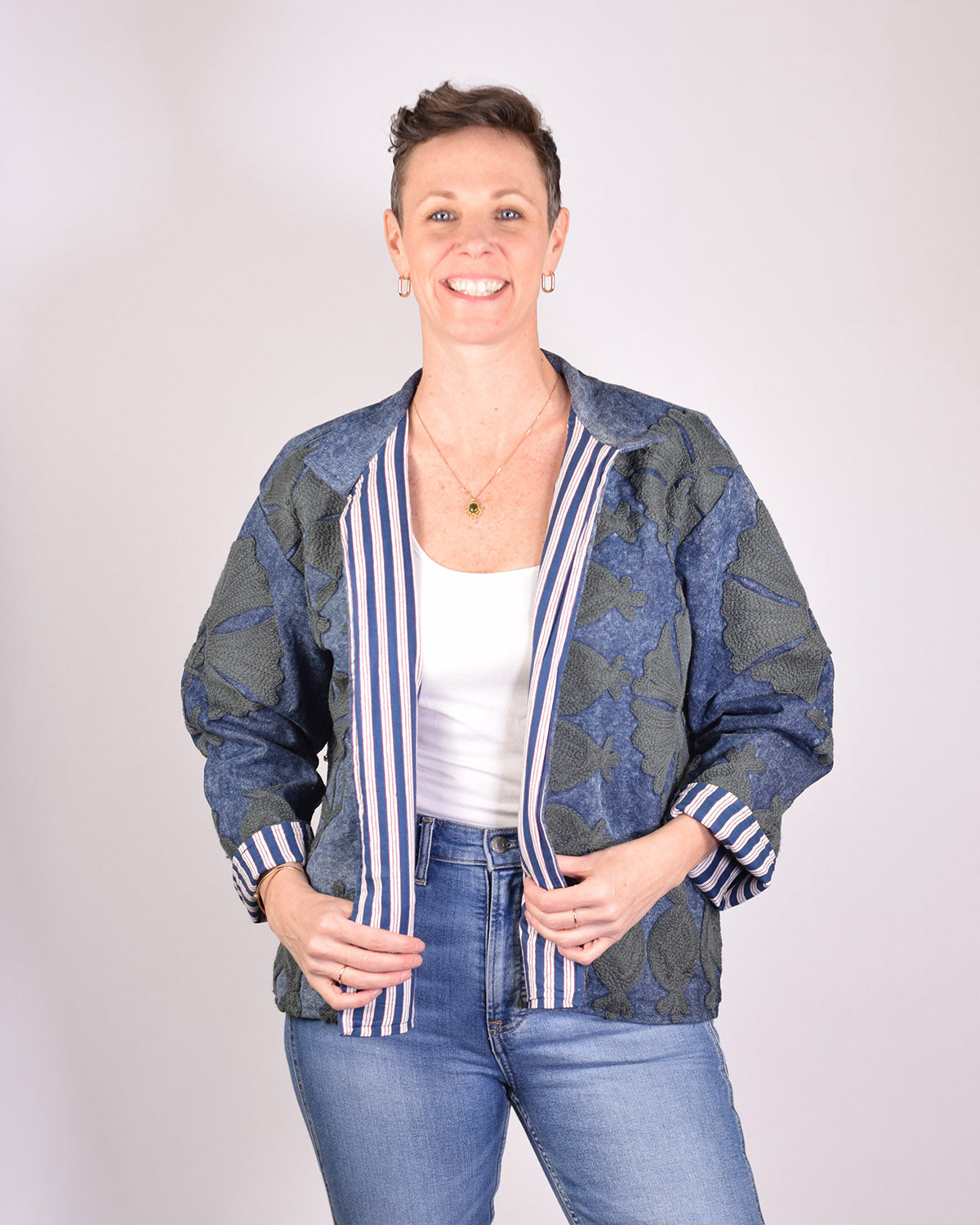 Denim Suzani Embroidered Jacket - 01 image 3