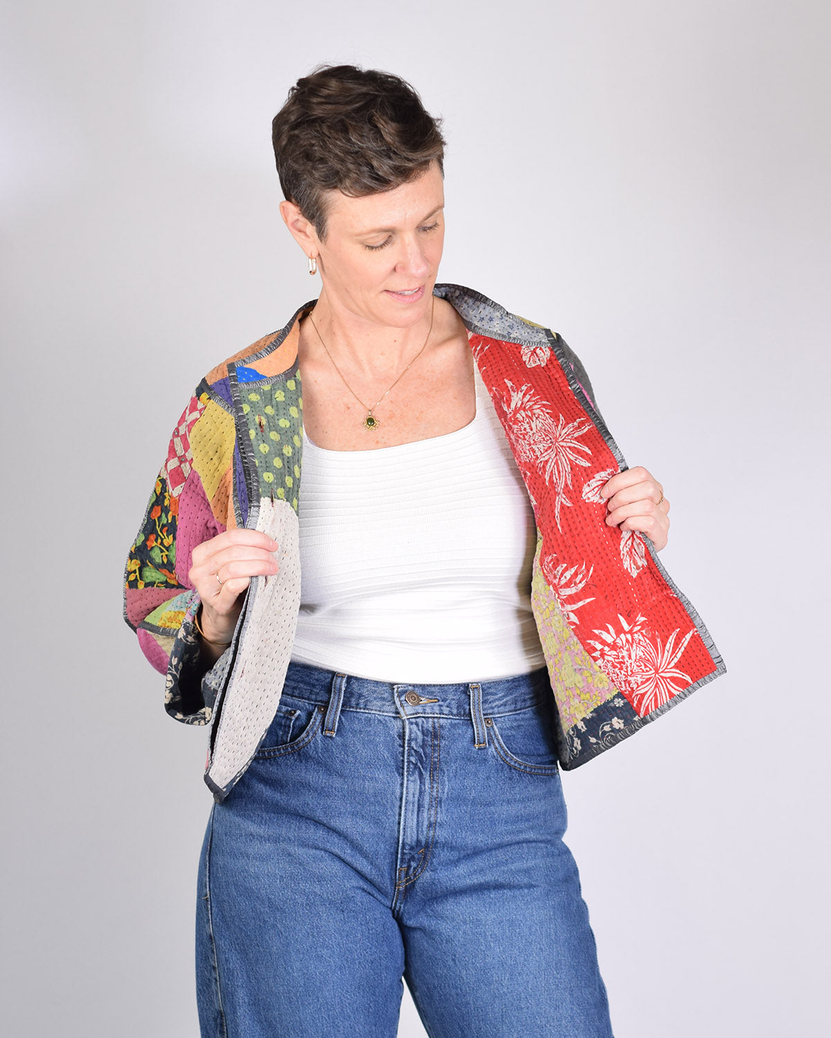 Sofie Quilted Reversible Patchwork Kantha Jacket - 04 image 4