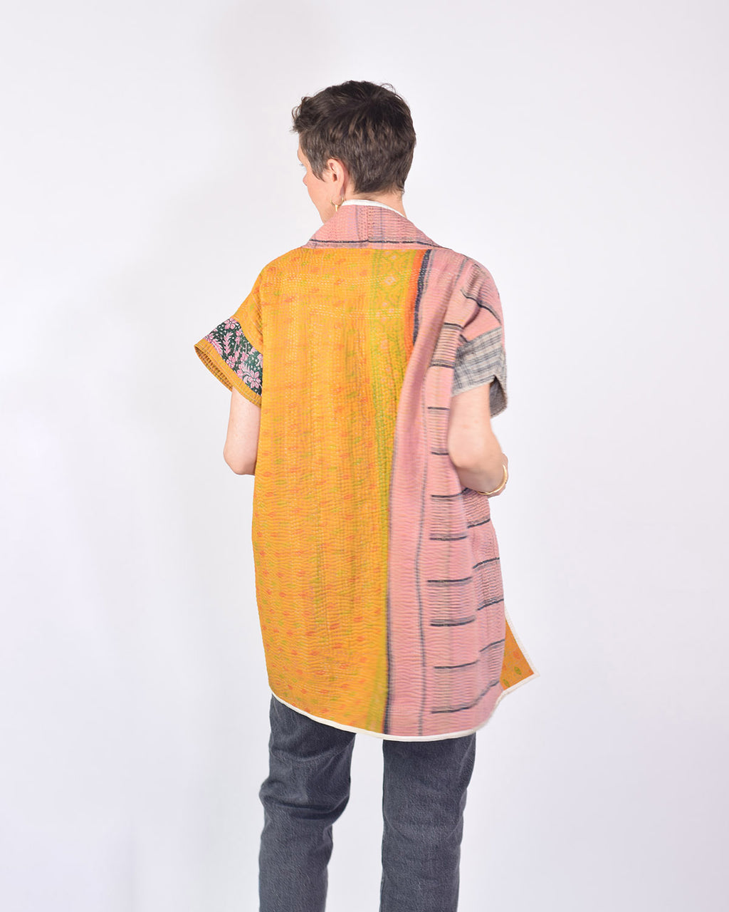Maddie Cape - Reversible Jacket/Vest - Repurposed Kantha Quilts -01 image 2