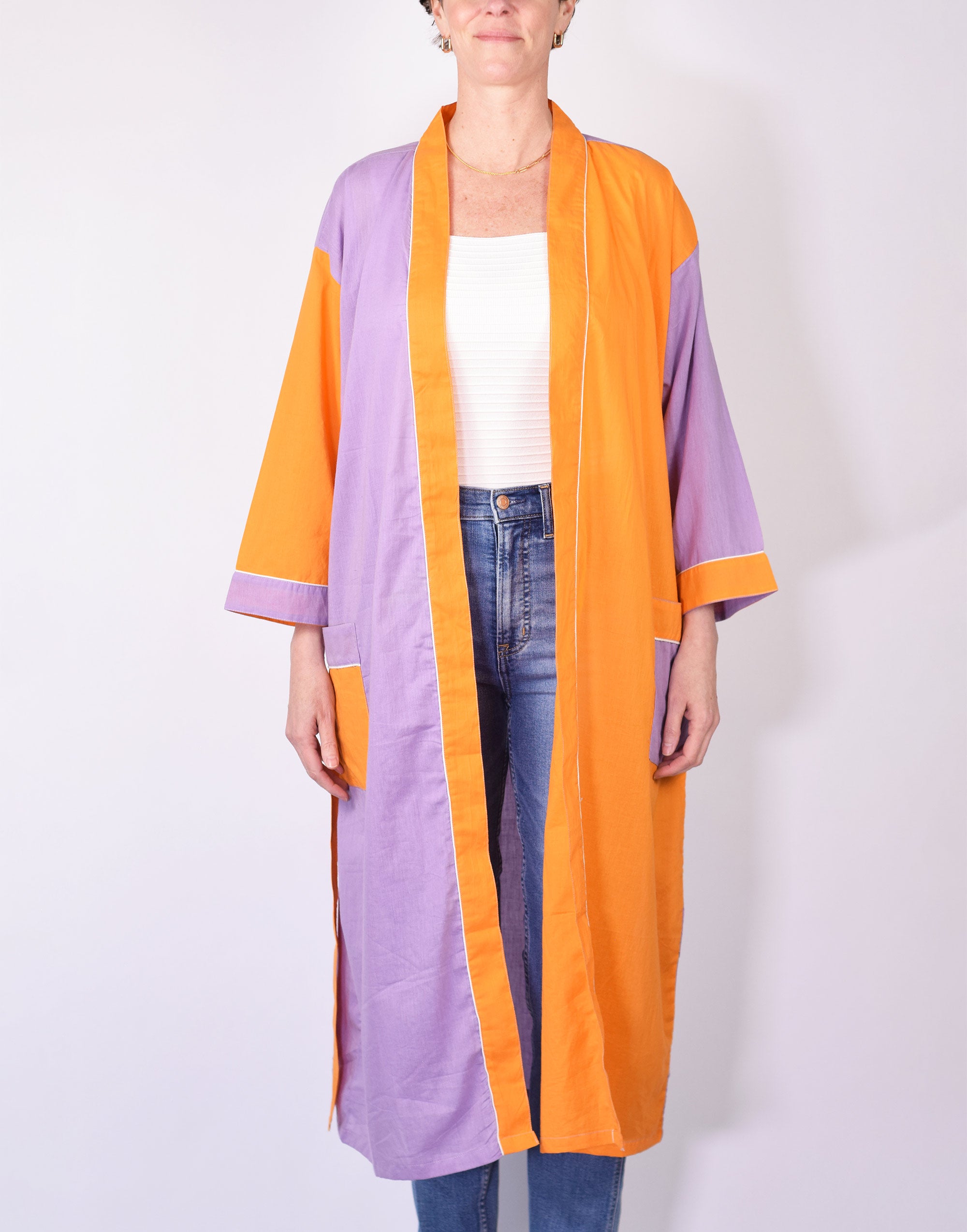 Lightweight Color Block Cotton Robe image 6