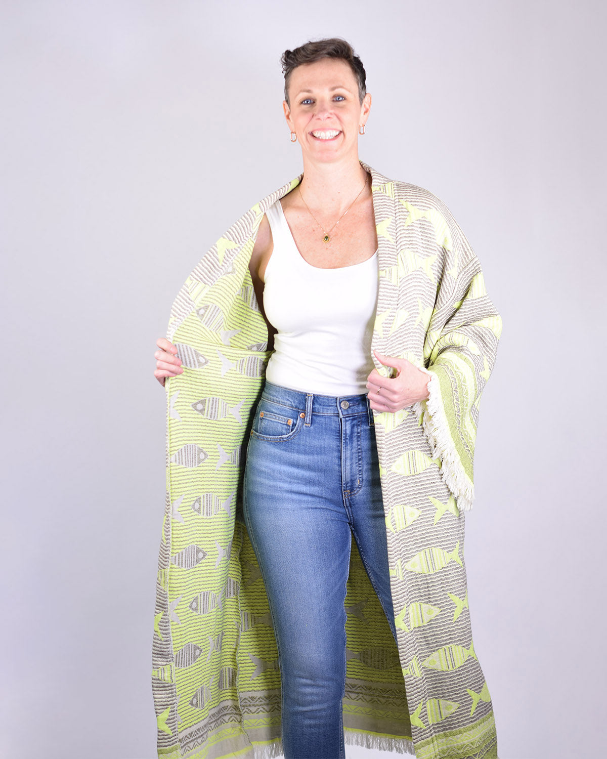 Luxury Turkish Cotton Kimono/Robe - Electric Fish image 2