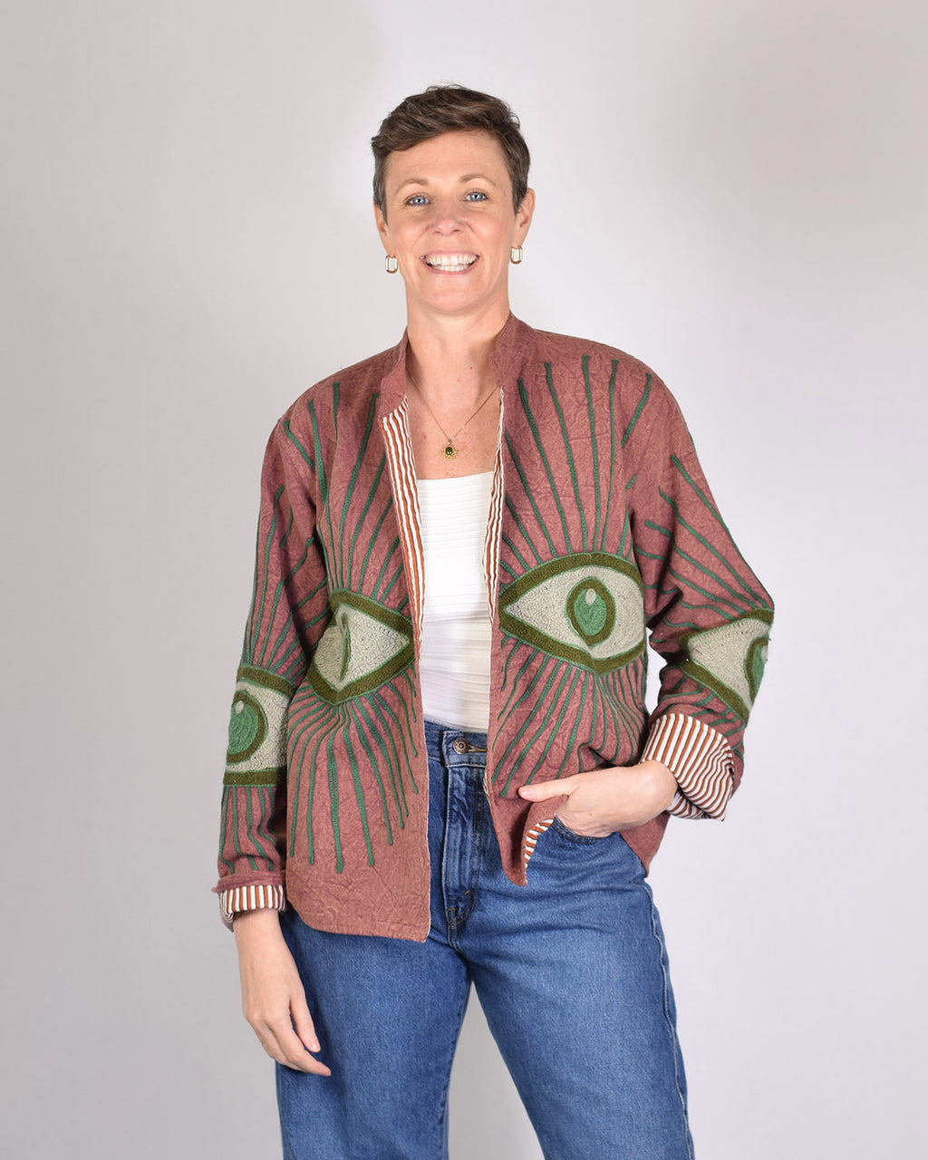Lightweight Evil Eye Canvas Embroidered Jacket - 05 image 0