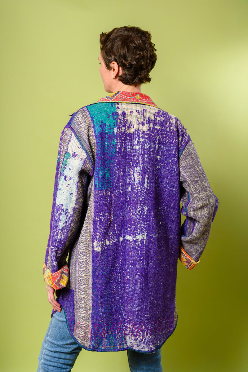 Frankie Long Quilted Reversible Patchwork Kantha Jacket - 07 image 1