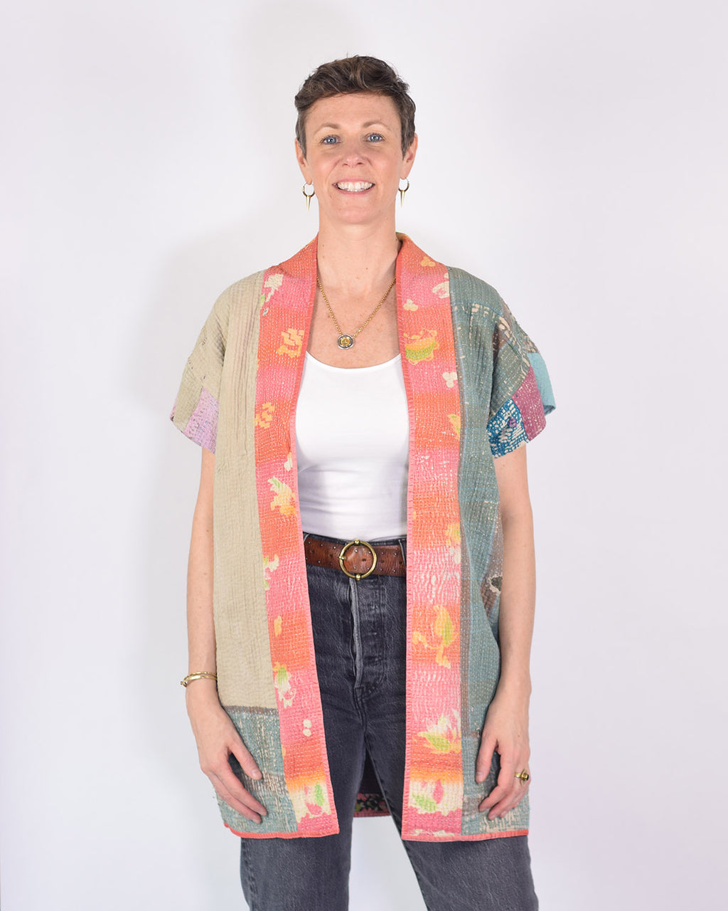 Maddie Cape - Reversible Jacket/Vest - Repurposed Kantha Quilts - 05 image 7