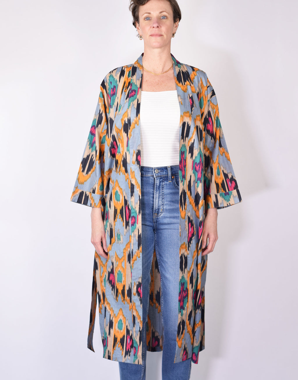 Lightweight Cotton Robe - Lavender Ikat image 7