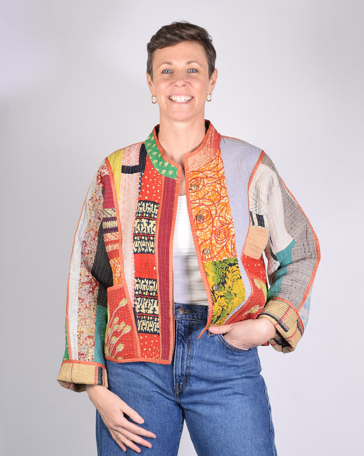Sofie Quilted Reversible Patchwork Kantha Jacket -11 image 2