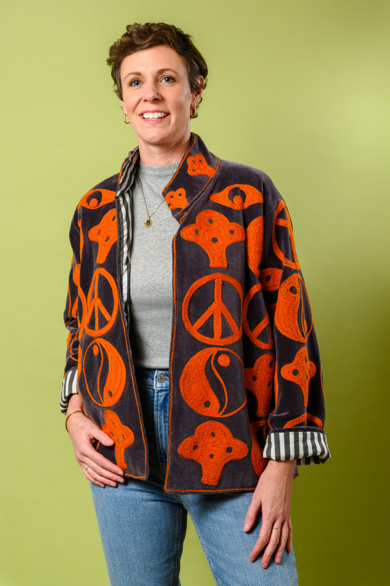 Peace Out Embroidered Velvet Jacket - 02 image 2