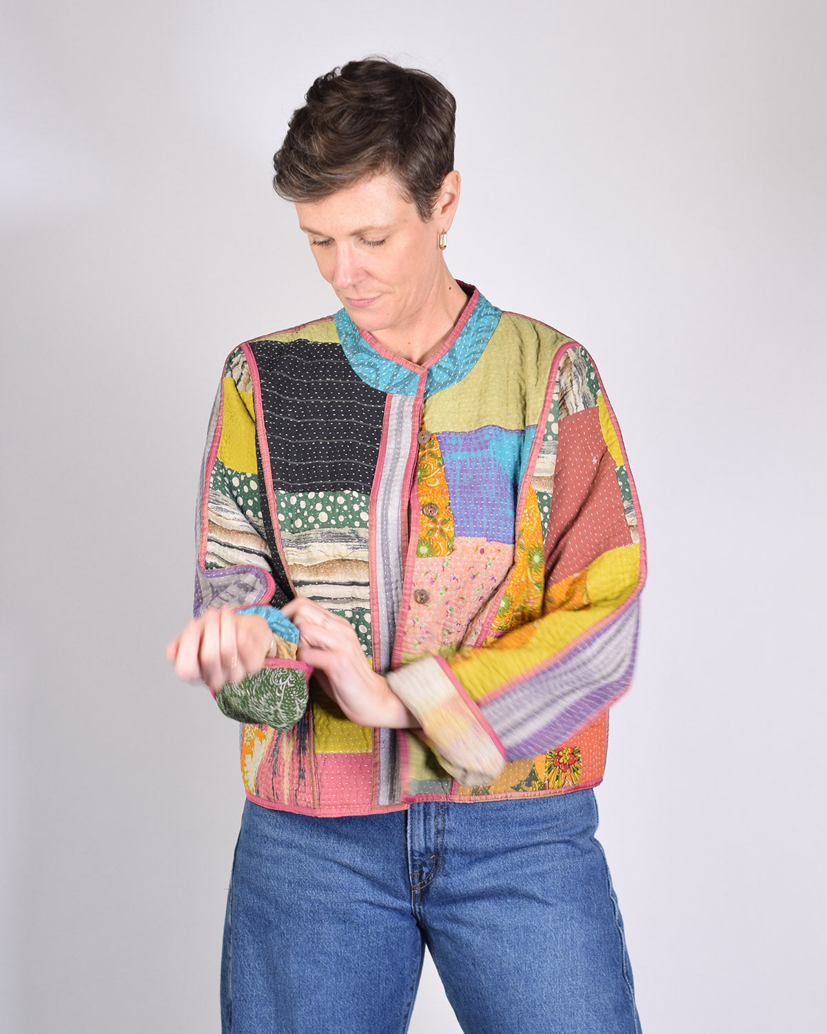 Sofie Quilted Reversible Patchwork Kantha Jacket - 06 image 2