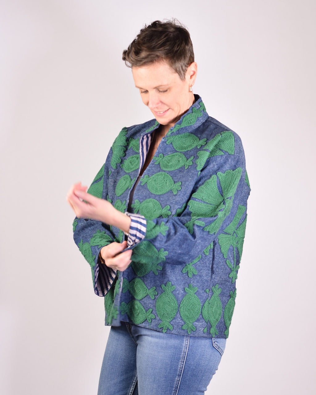 Denim Suzani Embroidered Jacket - 06 image 2