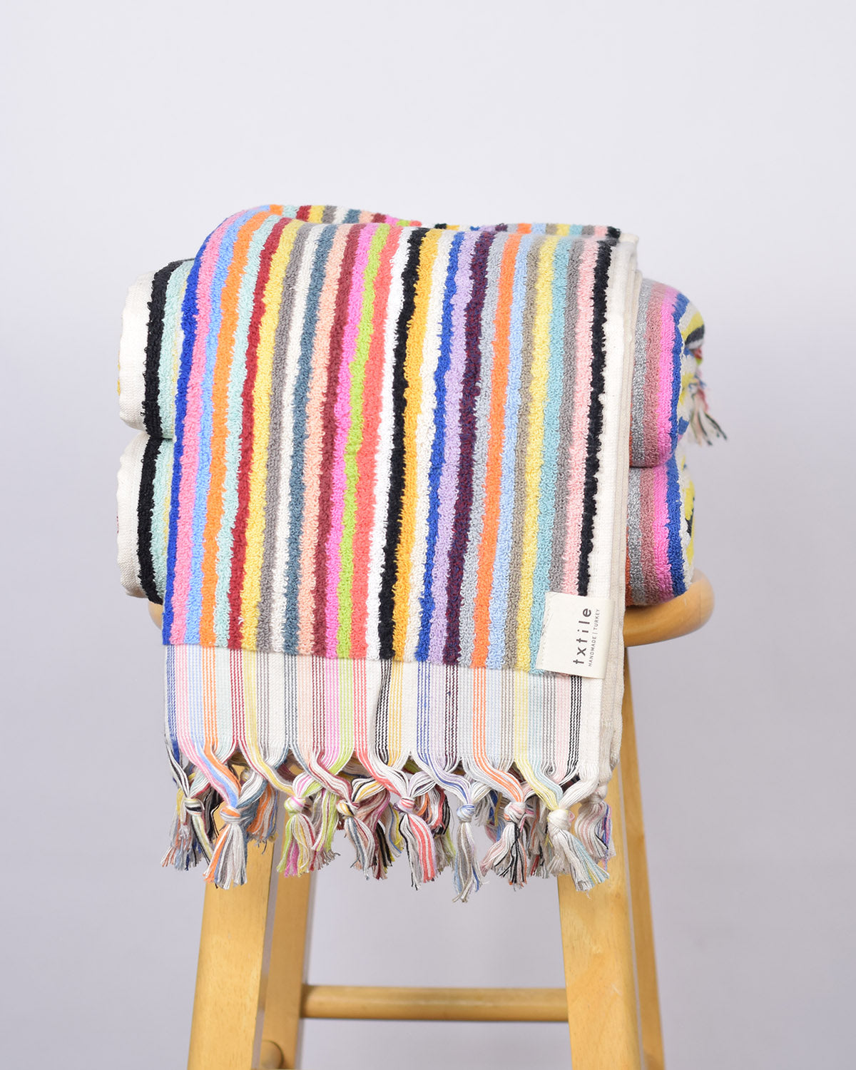 Luxury Turkish Terry Cloth Cotton Bath/Hand Towel - Rainbow Stripes