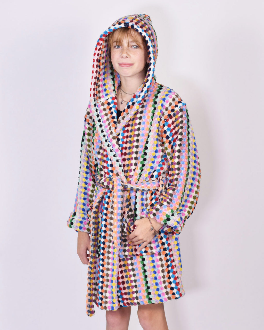KIDS Organic Turkish Cotton Plush Terry Cloth Robe - Rainbow Checkered image 0