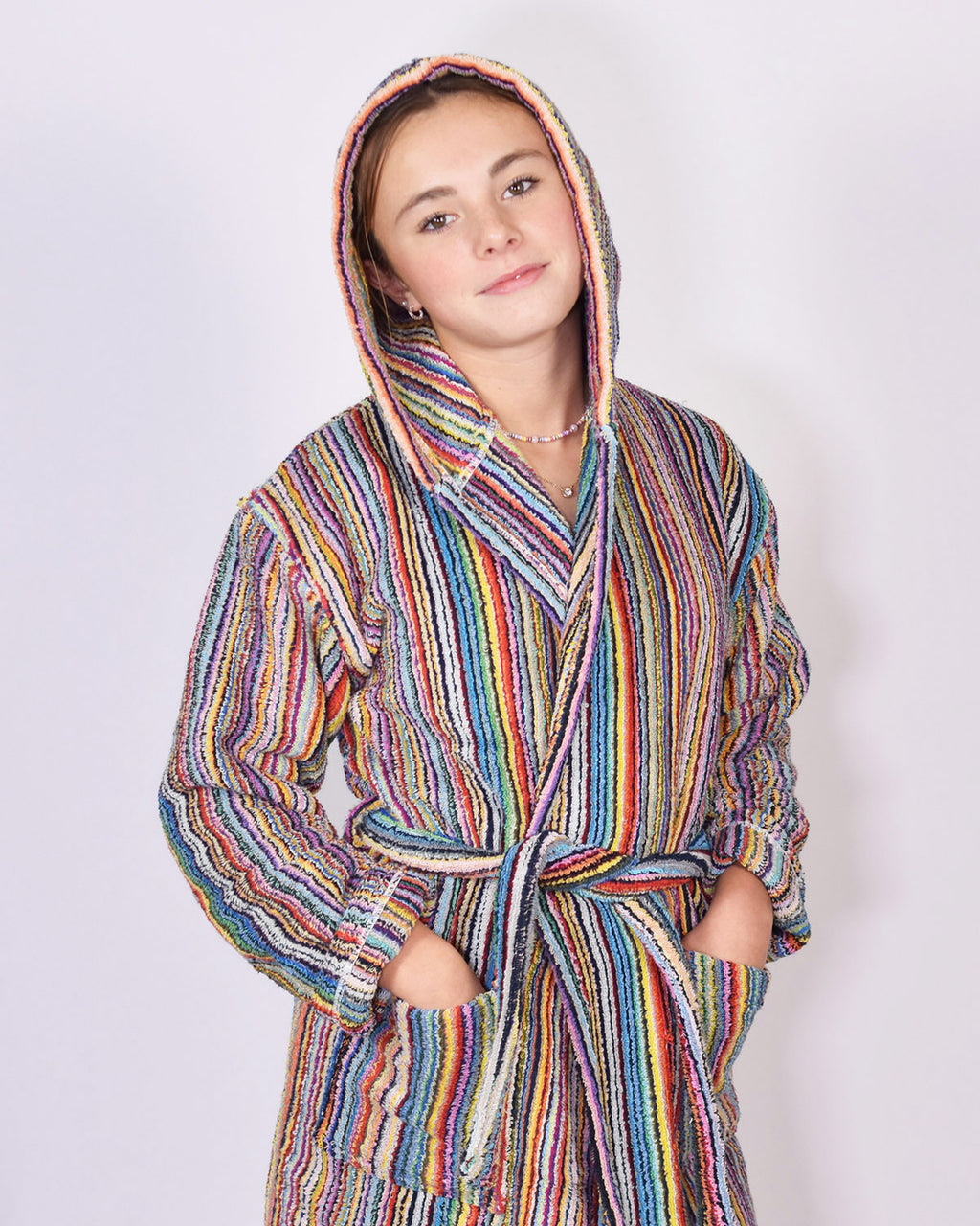 KIDS Organic Turkish Cotton Plush Terry Cloth Robe - Rainbow Missoni Stripes image 0