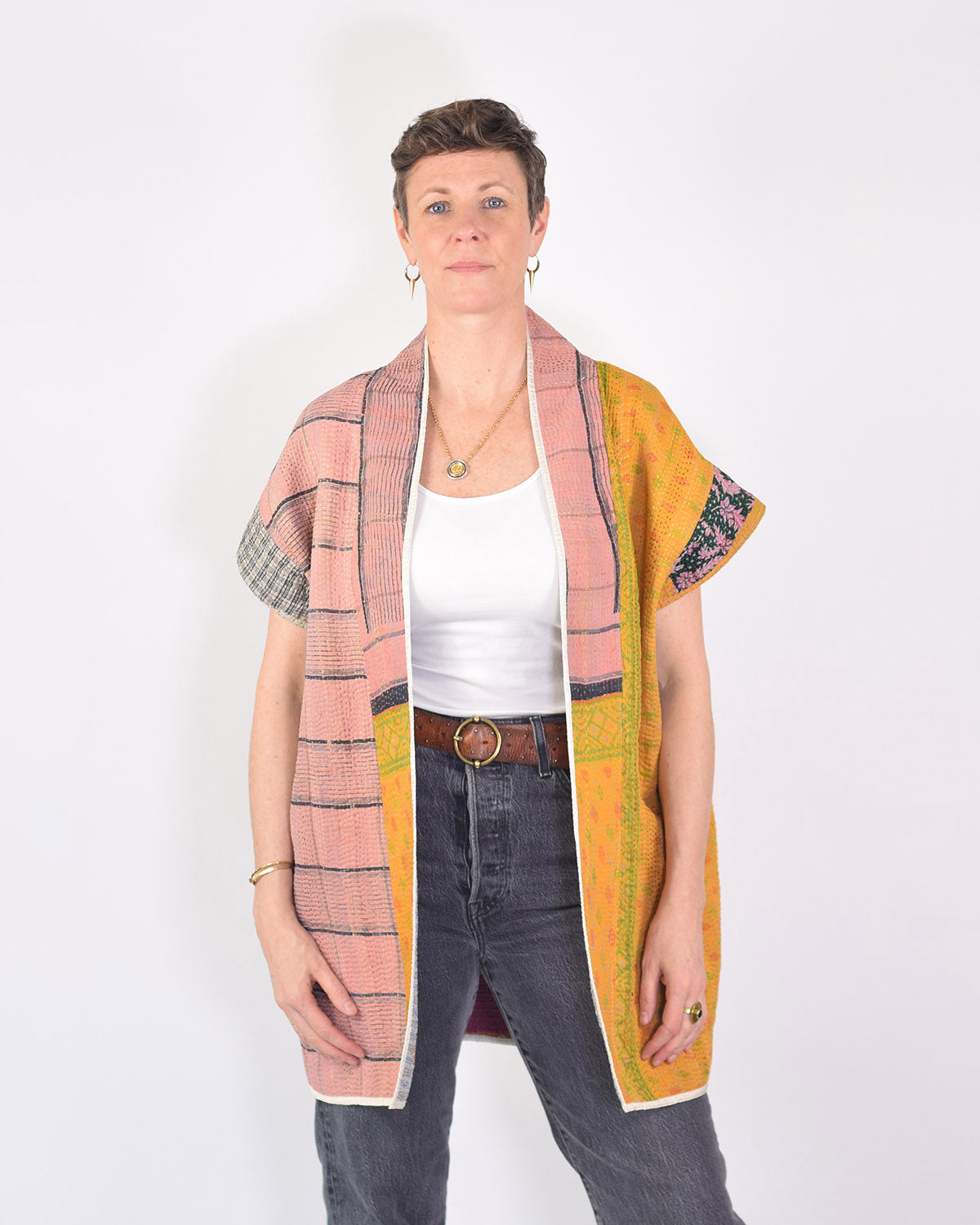 Maddie Cape - Reversible Jacket/Vest - Repurposed Kantha Quilts -01 image 7