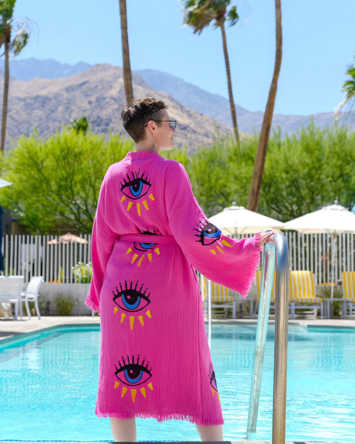 Luxury Turkish Cotton Evil Eye Kimono/Robe - Pink Dahlia image 1