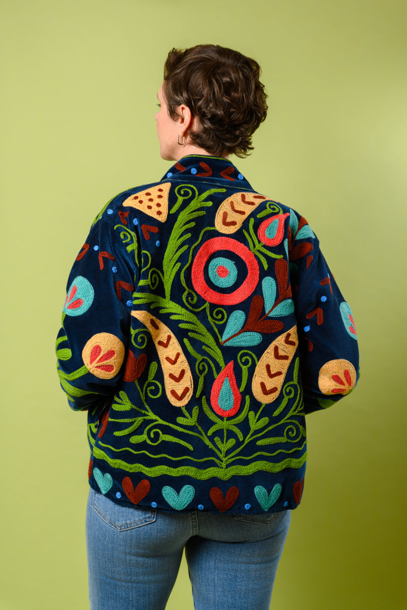 Flower Garden Embroidered Velvet Jacket - 01 image 1