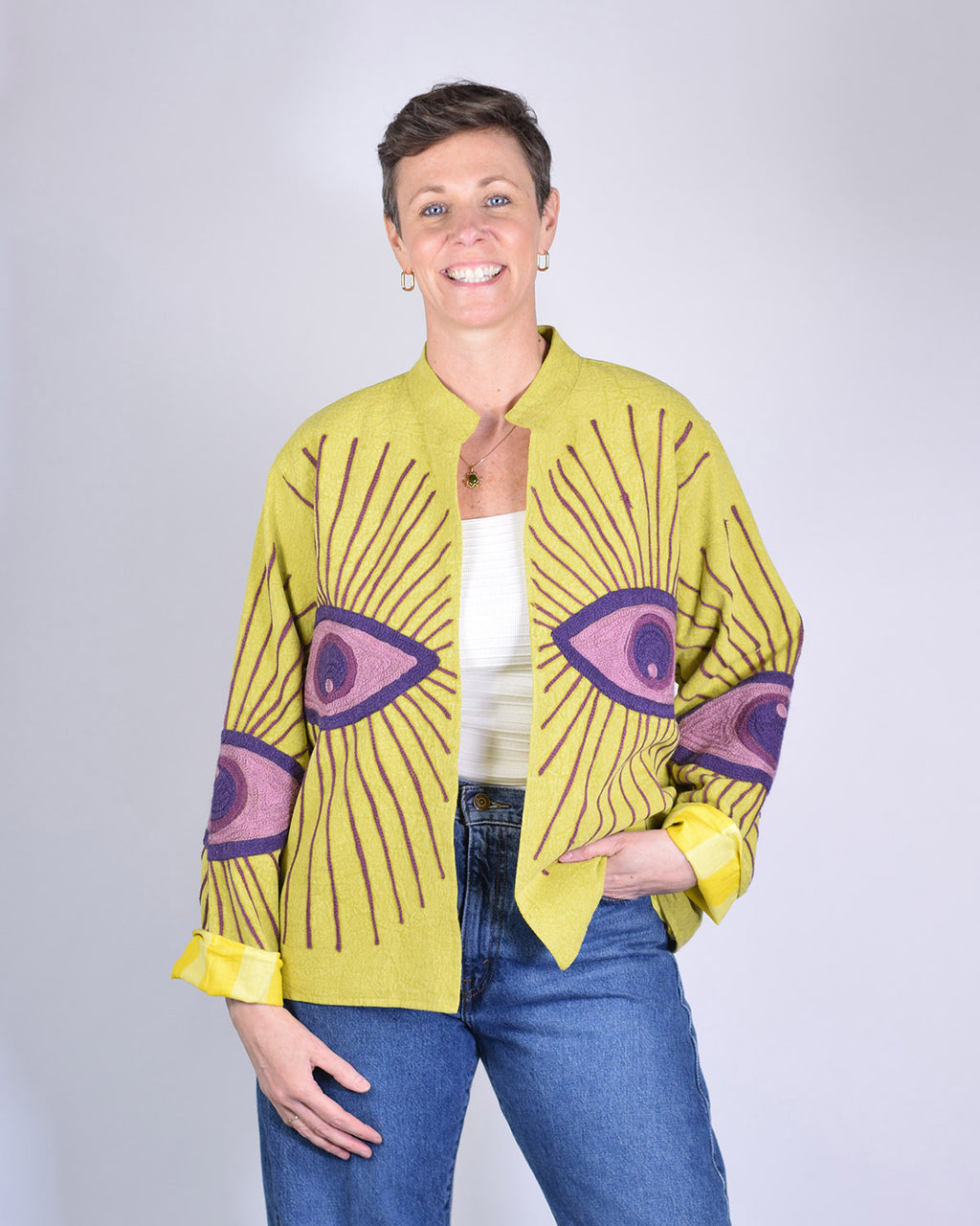 Lightweight Evil Eye Canvas Embroidered Jacket - 13 image 2