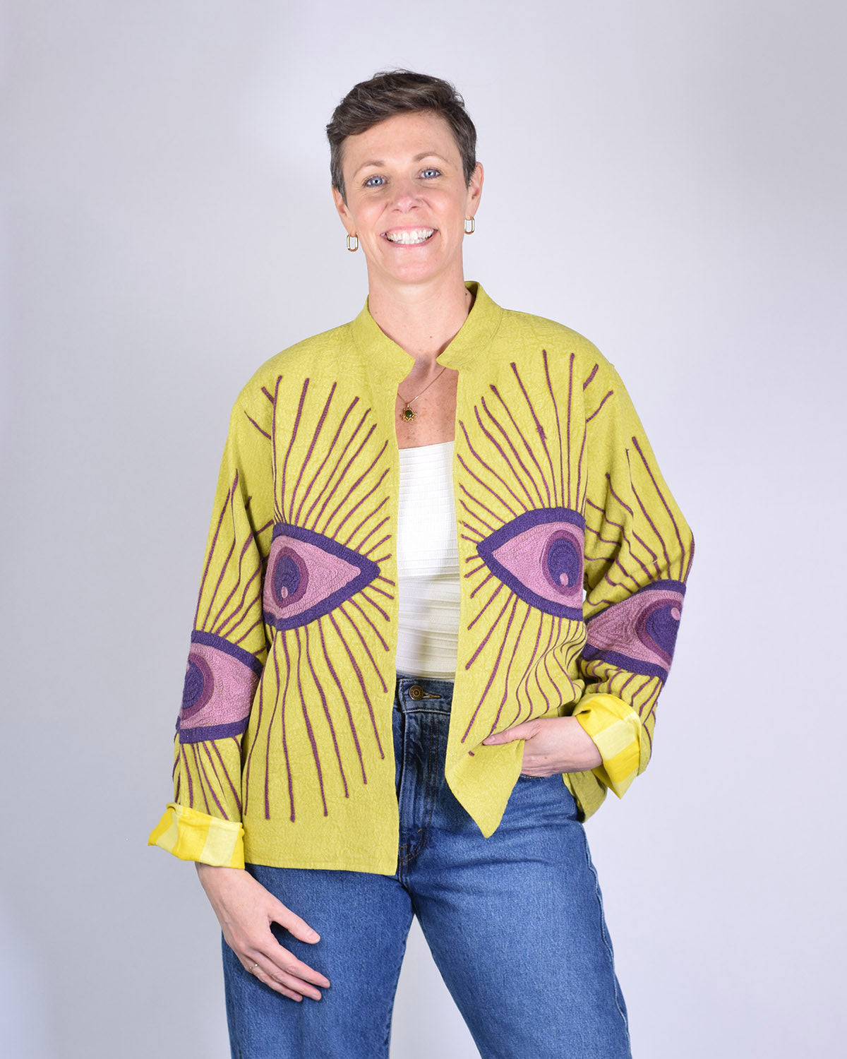 Lightweight Evil Eye Canvas Embroidered Jacket - 13 image 2