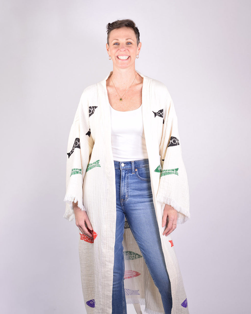 Luxury Turkish Cotton Kimono/Robe - Fish Party image 5