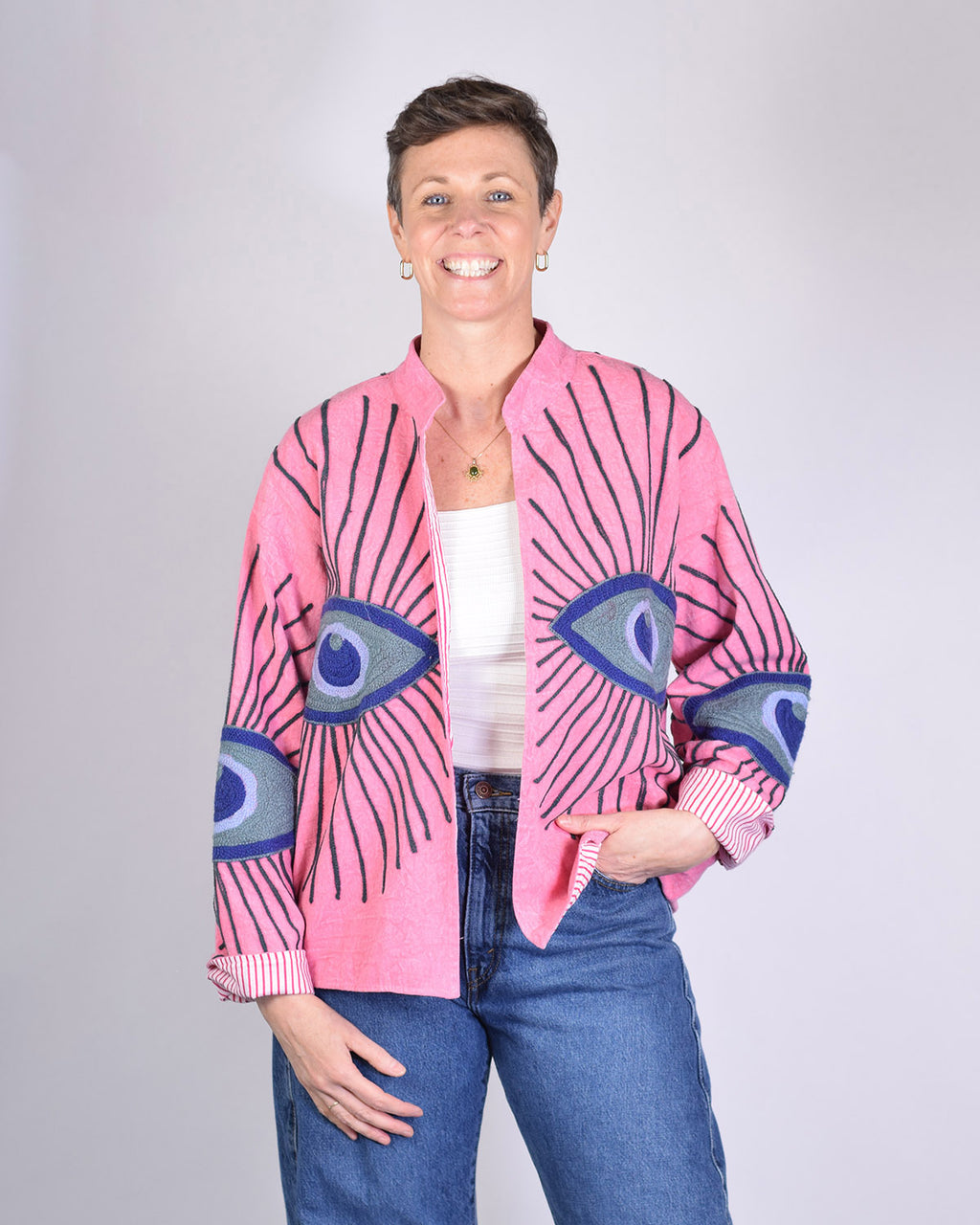 Lightweight Evil Eye Canvas Embroidered Jacket - 11 image 0