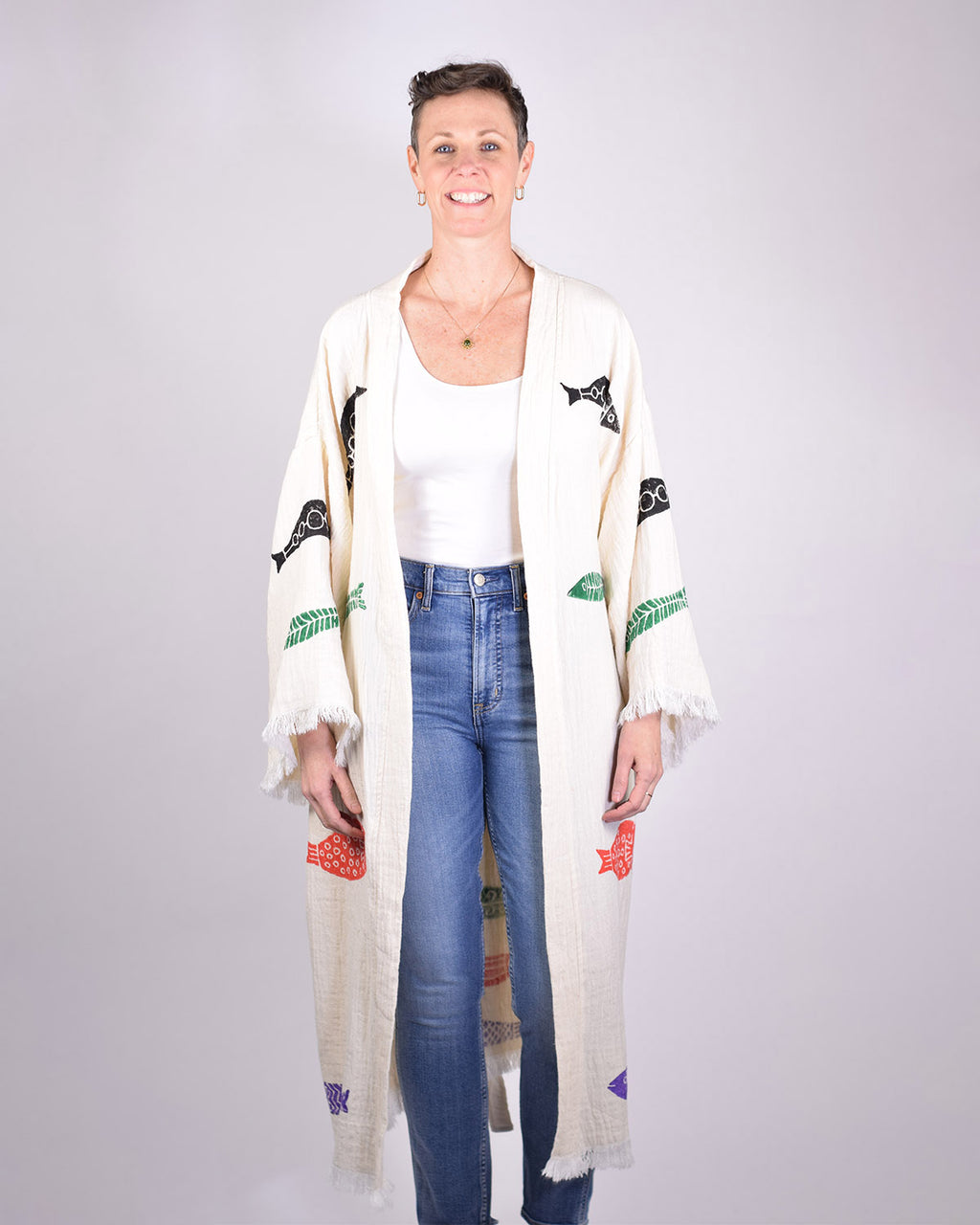 Luxury Turkish Cotton Kimono/Robe - Fish Party image 3