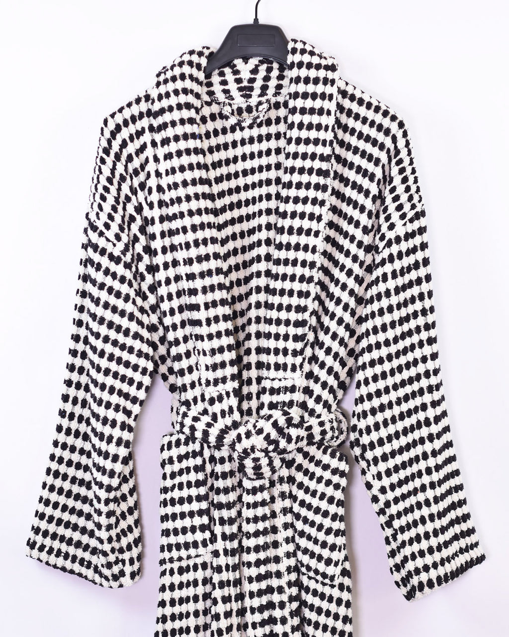 Organic Turkish Cotton Plush Terry Cloth Robe - Black/White Checkered image 2