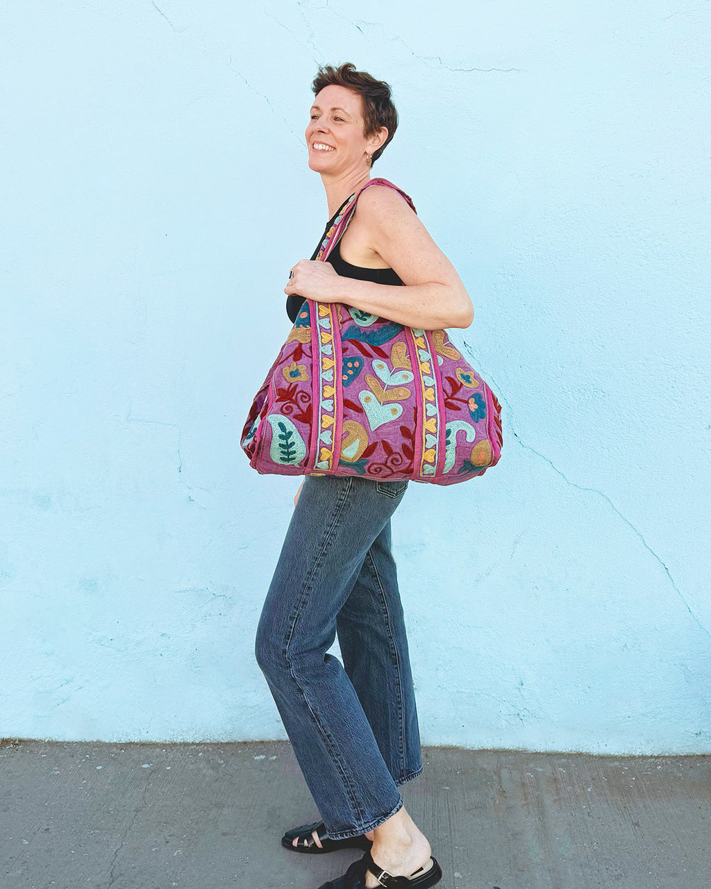 Canvas Suzani Embroidered Oversized Tote Bag - 01 image 2