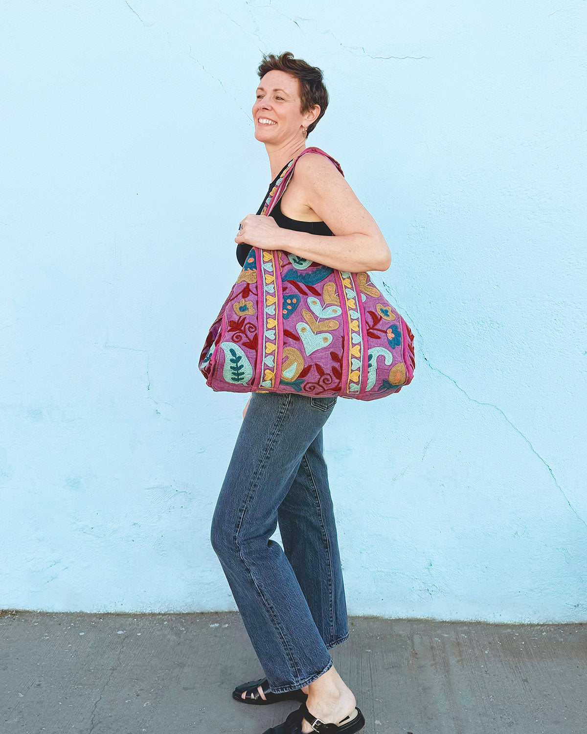 Canvas Suzani Embroidered Oversized Tote Bag - 01 image 2