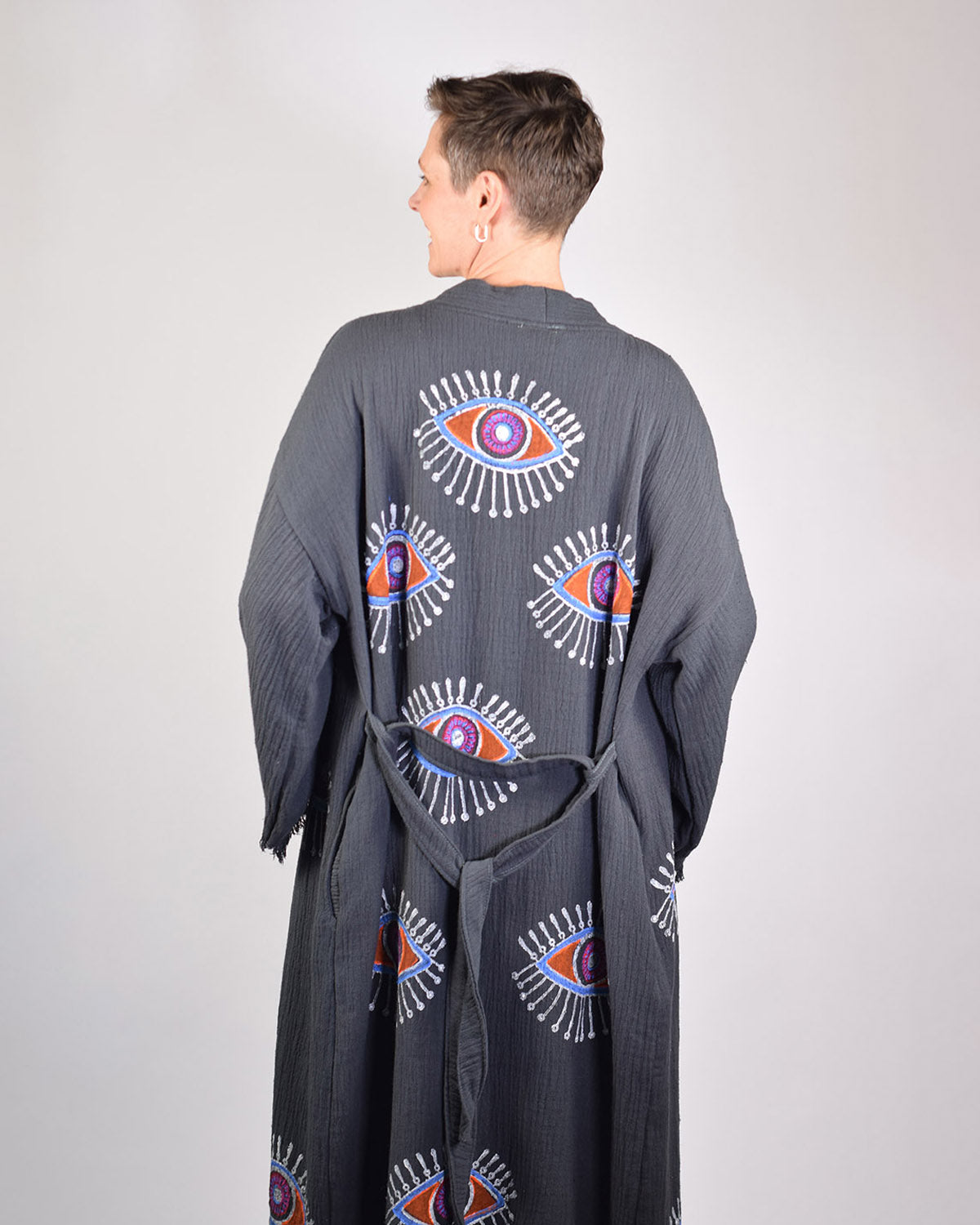 Luxury Turkish Cotton Evil Eye Kimono/Robe - Moonstone image 0