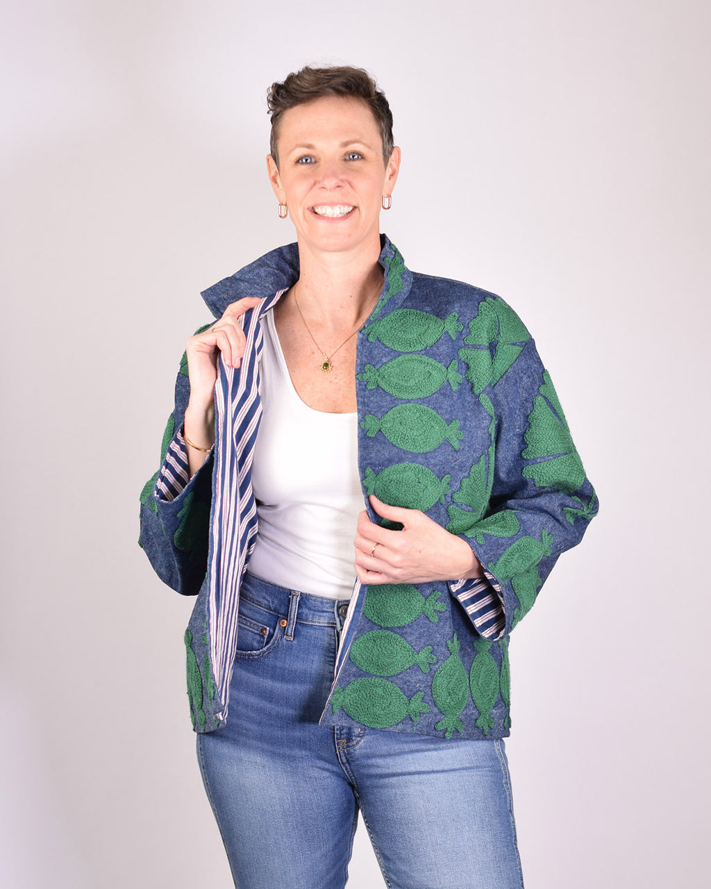 Denim Suzani Embroidered Jacket - 06 image 3