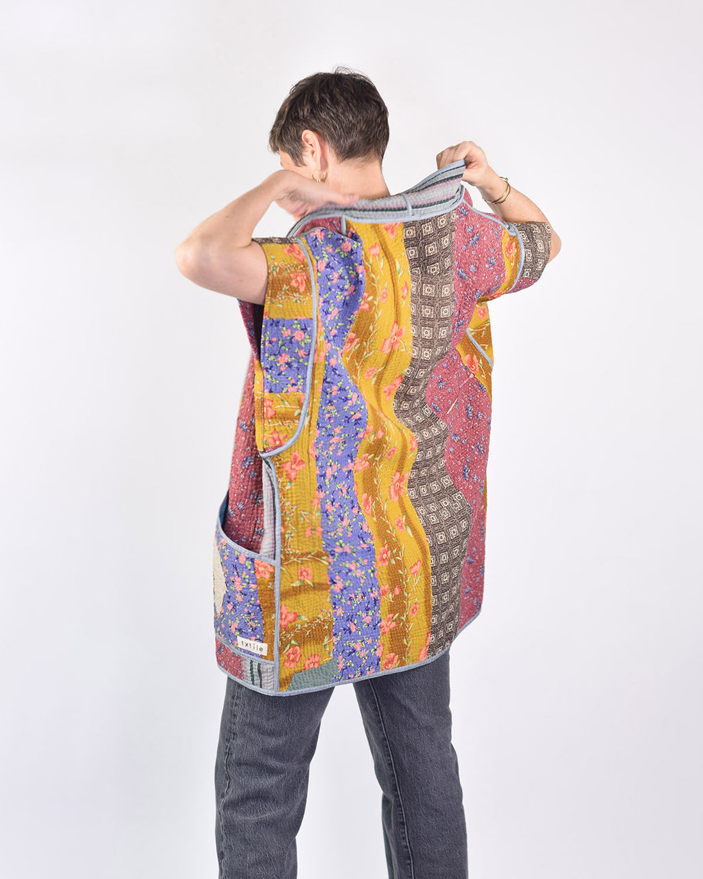 Maddie Cape - Reversible Jacket/Vest - Repurposed Kantha Quilts -03 image 7
