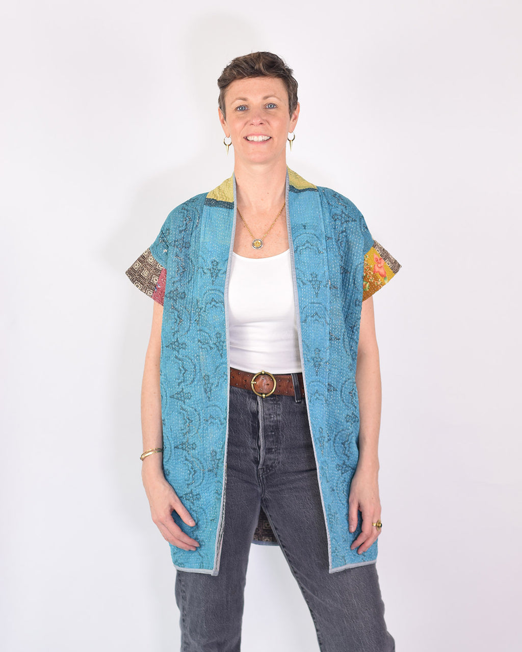 Maddie Cape - Reversible Jacket/Vest - Repurposed Kantha Quilts -03 image 5
