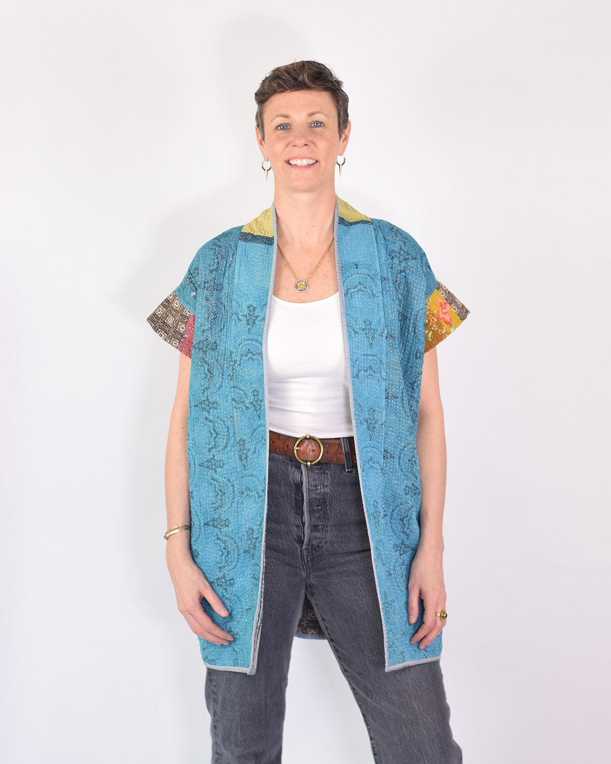 Maddie Cape - Reversible Jacket/Vest - Repurposed Kantha Quilts -03 image 5
