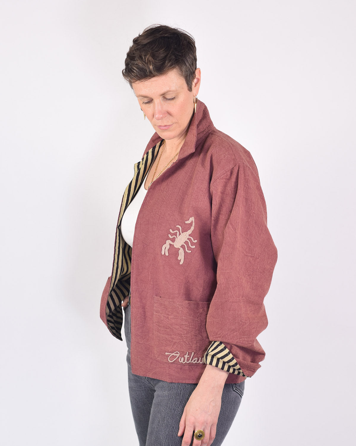 Lightweight "Vintage Outlaw" Canvas Embroidered Jacket - Mauve image 7