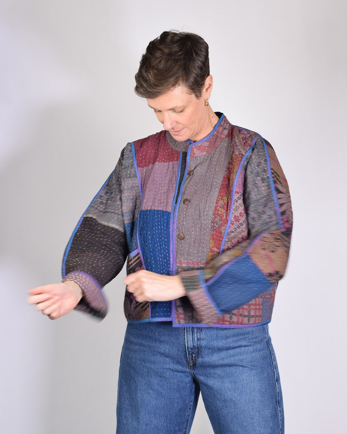Sofie Quilted Reversible Patchwork Kantha Jacket -10 image 2