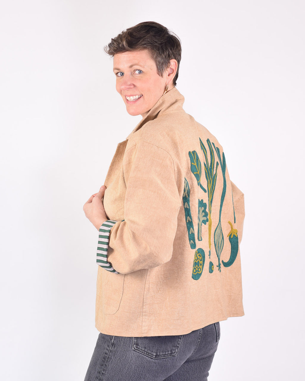 Lightweight "Eat Your Greens" Canvas Embroidered Jacket - Cream image 7