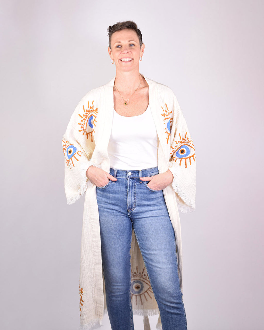 Luxury Turkish Cotton Evil Eye Kimono/Robe - Gold Eye image 1