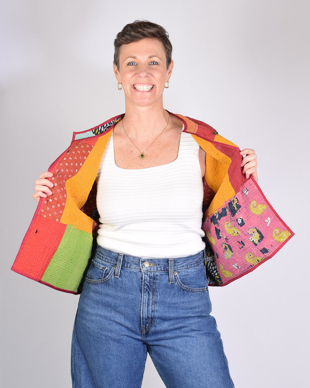 Sofie Quilted Reversible Patchwork Kantha Jacket - 07 image 5