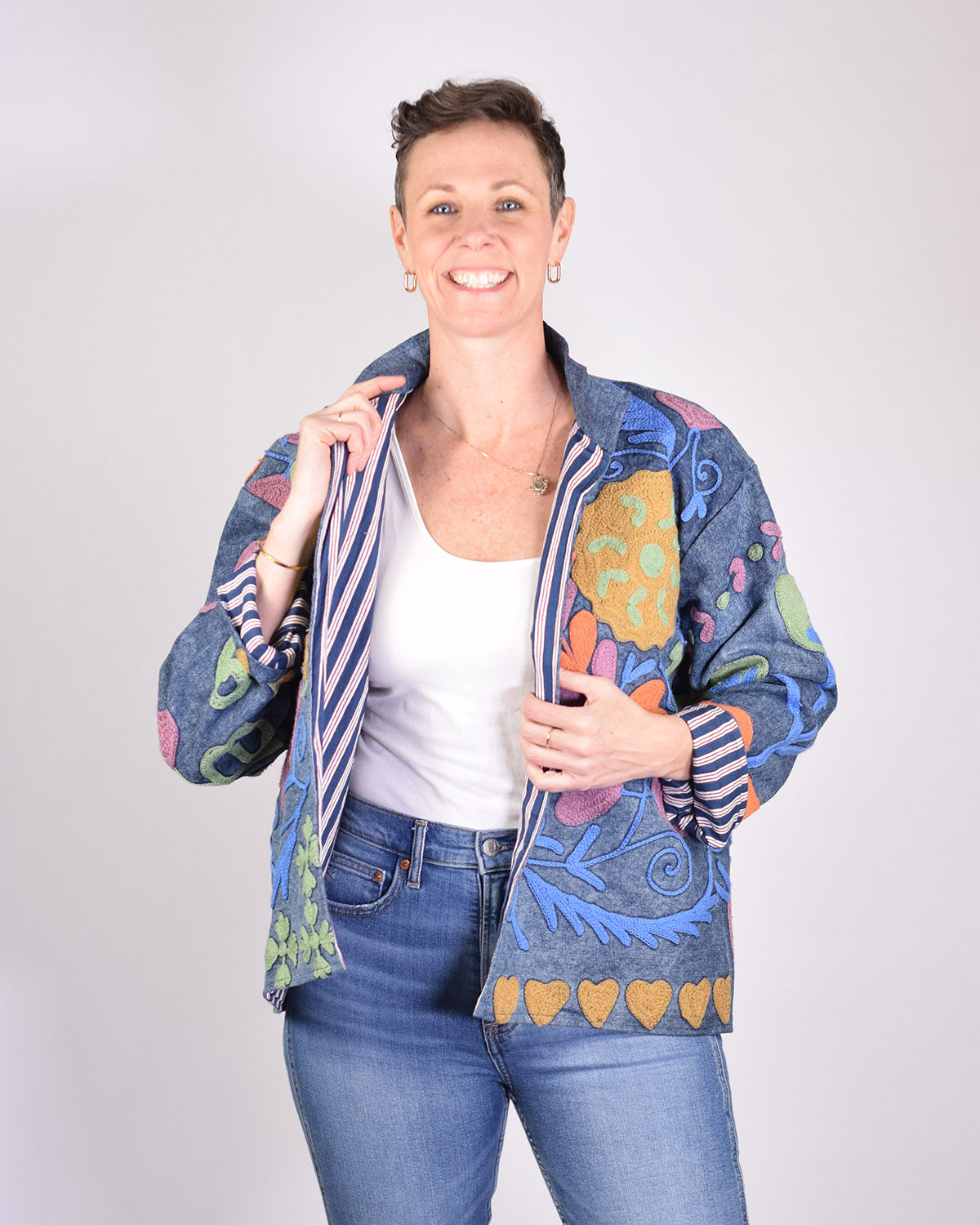 Denim Suzani Embroidered Jacket - 03 image 2