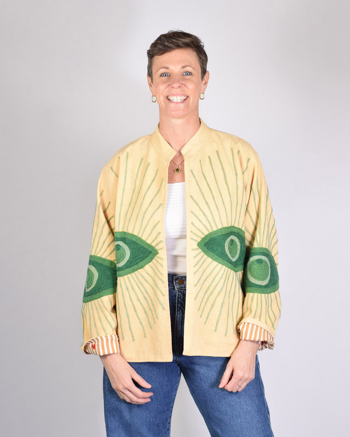 Lightweight Evil Eye Canvas Embroidered Jacket - 08 image 2