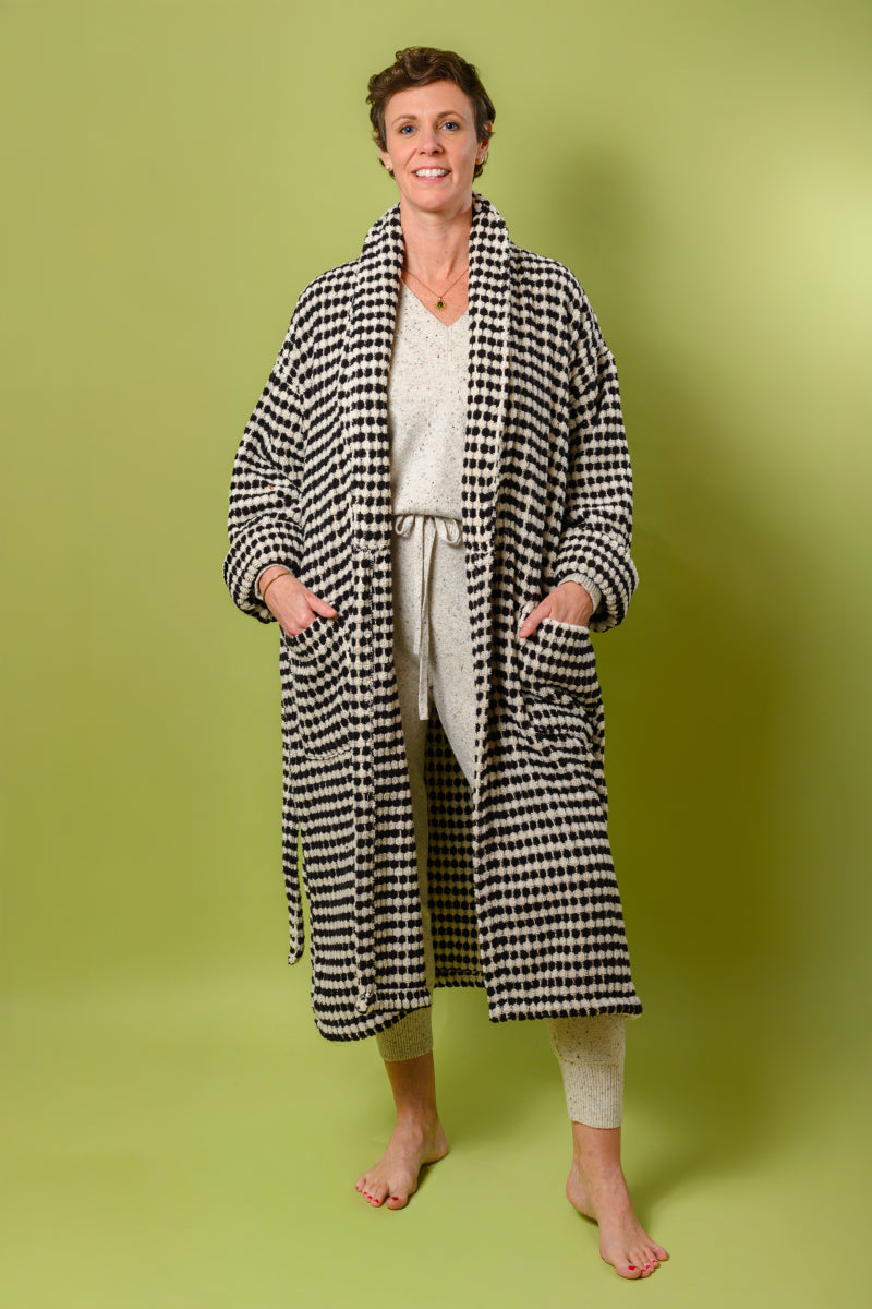 Organic Turkish Cotton Plush Terry Cloth Robe - Black/White Checkered image 1